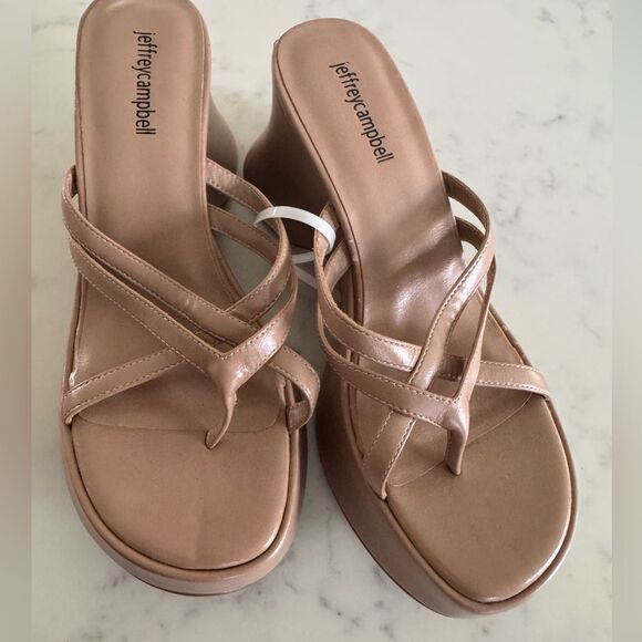Jeffery Campbell Anthropologie Year 3000 Neutral Leather Platform Sandals Sz 8.5 - Picture 5 of 7